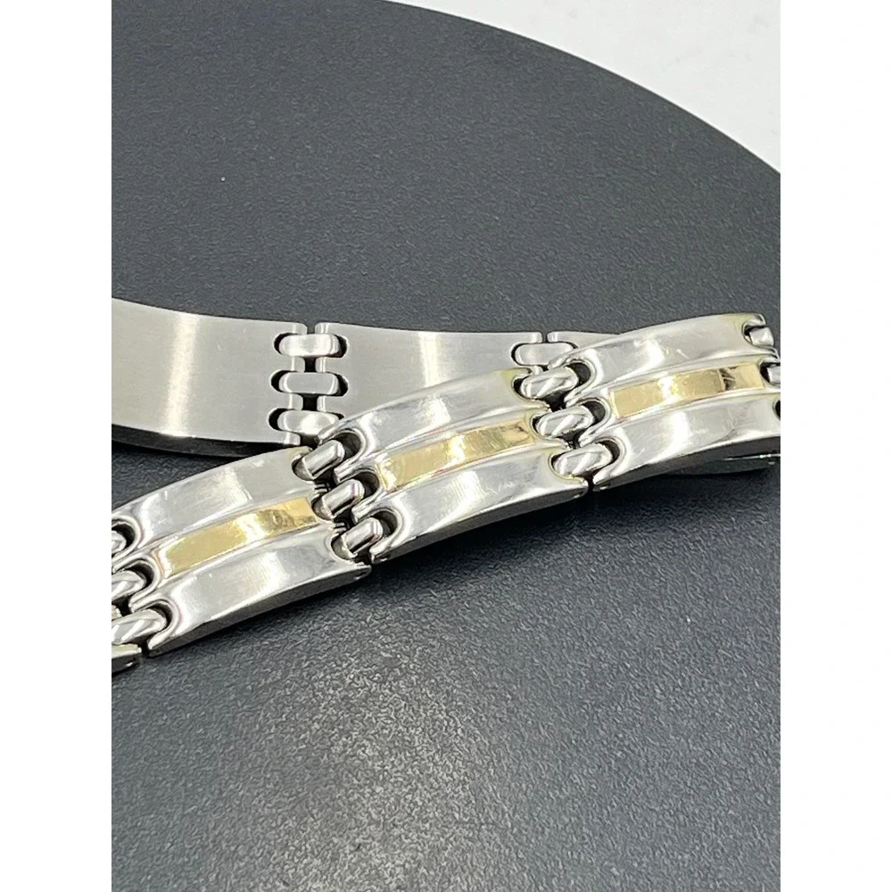 Designer Signed Stainless Steel and‎ 14K Yellow Gold Accents Bracelet